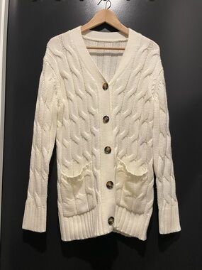 Cream Cable-Knit Button Cardigan Sweater